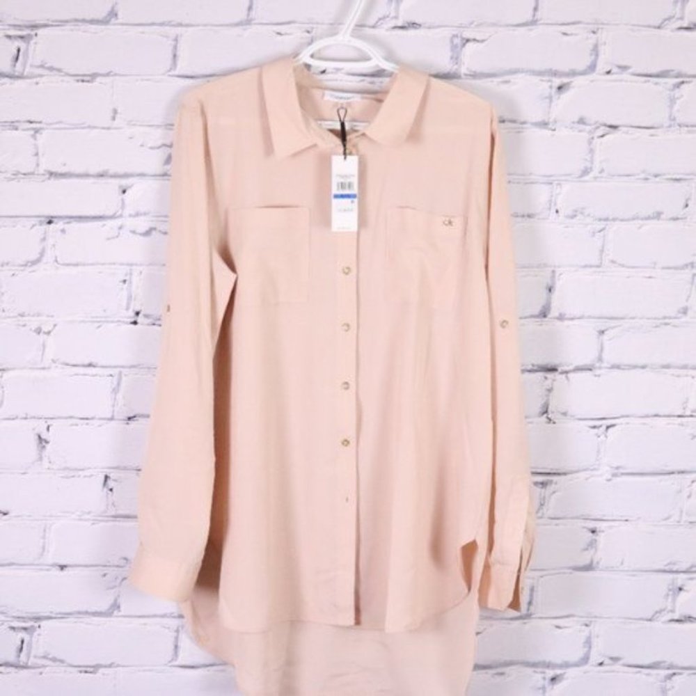 NWT Calvin Klein pink nude button down blouse r3